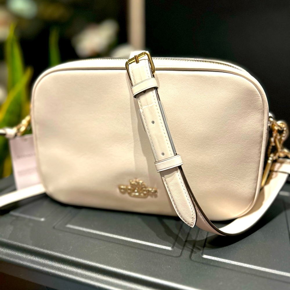 Coach Jes off-white Leather Double Zipper Crossbody Bag Gold Hardware New